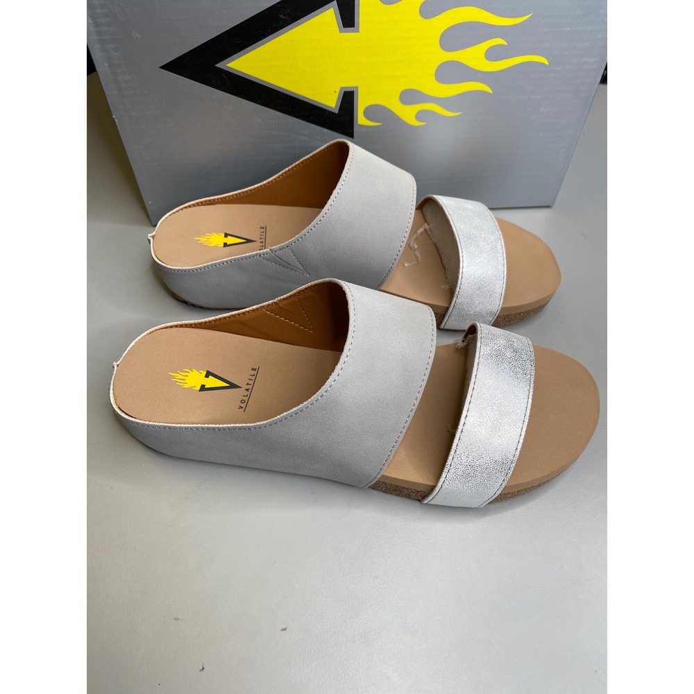 Volatile Campfire Grey Metallic Two Strap Slide Sandals PV1003 Size 8 NEW